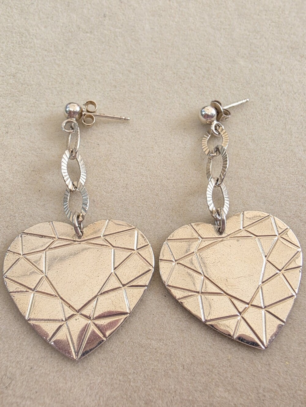 Sterling Silver Heart Drop Dangle Earrings • 5.52g